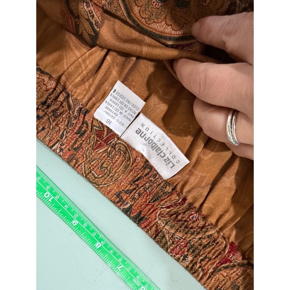 VTG Liz Claiborne Collection Womens 16 Paisley Maxi Skirt Rust Button Side Rayon - Picture 7 of 7
